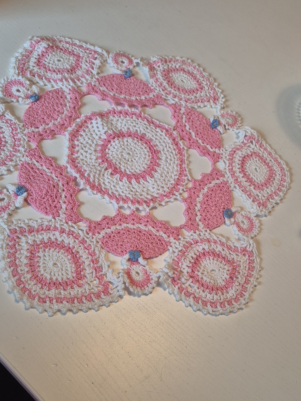 Handmade Pink and White Crochet Doily -accents